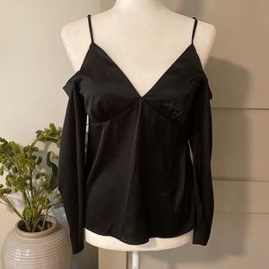 Black Satin Cold Shoulder Dress Top